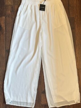 JLUXLABEL White Sheer Wide Leg Pants XXL NWT Elastic Waist Beach Cover Up